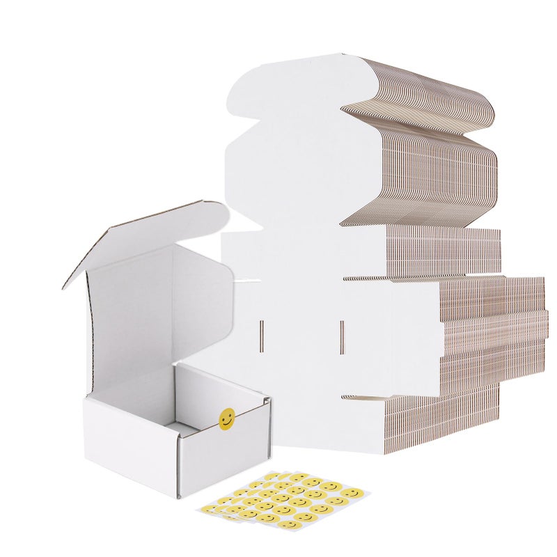 RLAVBL 4x4x2 Inches Shipping Boxes Set of 25, White Small Corrugated Cardboard Box, Mailer Boxes for Packing Small Business - Image 1